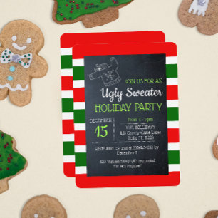 Ugly Sweater Red and Green Stripe Holiday Invitation