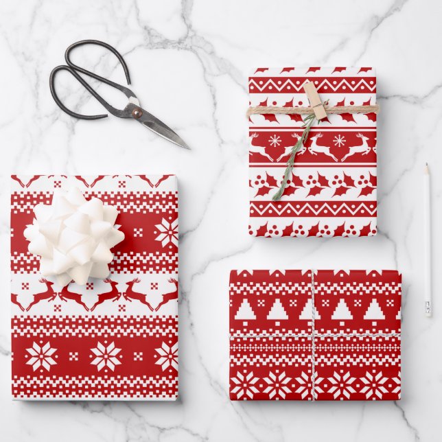 Ugly Sweater Reindeer & Christmas Tree Wrapping Paper Sheet (Front)