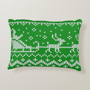Ugly sweater Santa Claus sleigh and reindeers Accent Pillow