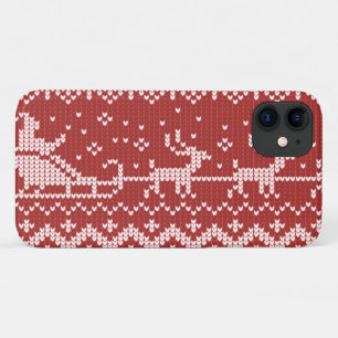 Ugly sweater Santa Claus sleigh and reindeers iPhone 11 Case