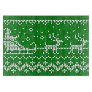 Ugly sweater Santa Claus sleigh and reindeers Cutting Board