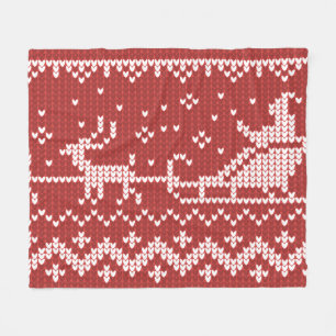 Ugly sweater Santa Claus sleigh and reindeers Fleece Blanket