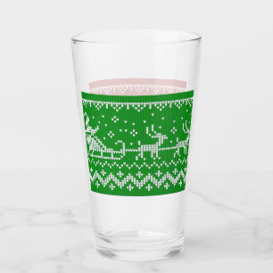 Ugly sweater Santa Claus sleigh and reindeers Glass