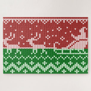 Ugly sweater Santa Claus sleigh and reindeers Jigsaw Puzzle