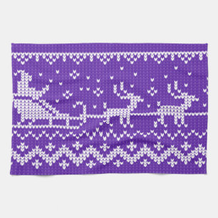 Ugly sweater Santa Claus sleigh and reindeers Kitchen Towel