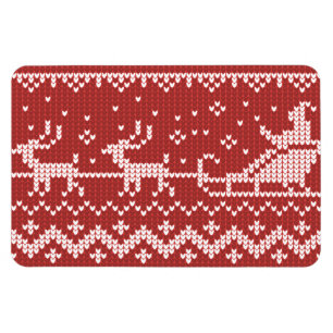 Ugly sweater Santa Claus sleigh and reindeers Magnet