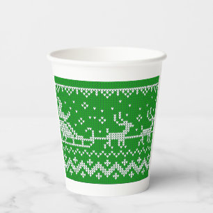 Ugly sweater Santa Claus sleigh and reindeers Paper Cups