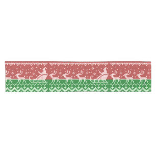 Ugly sweater Santa Claus sleigh and reindeers Short Table Runner