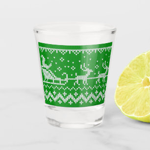 Ugly sweater Santa Claus sleigh and reindeers Shot Glass