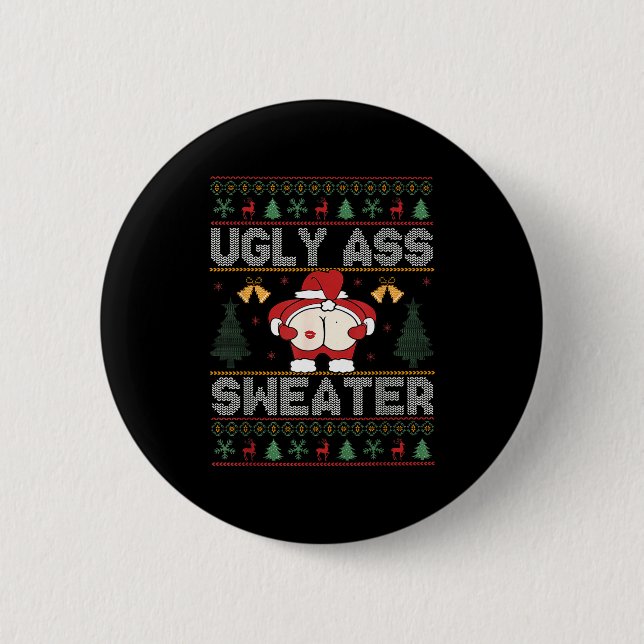 Ugly Sweater Santa Merry Christmas Funny Pajamas X 2 Inch Round Button (Front)