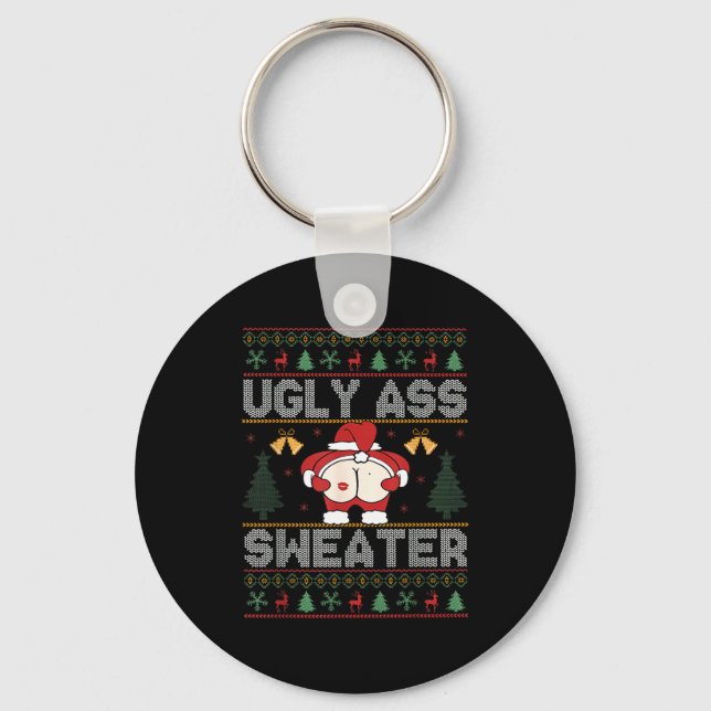 Ugly Sweater Santa Merry Christmas Funny Pajamas X Keychain (Front)