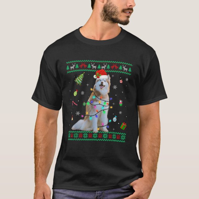 Ugly Sweater Siberian Husky Dog Christmas Lights S (Front)