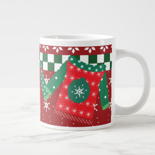 Ugly Sweater Snowflake Pattern Red Green Large Coffee Mug