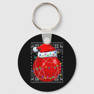 Ugly Sweater Sports Player Santa Hat Bocce Ll Chri Keychain