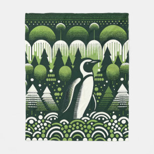 Ugly Sweater Style Christmas Penguin In Dark Lime  Fleece Blanket