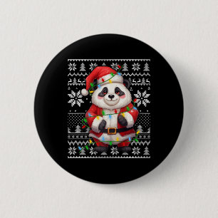 Ugly Sweater Style Xmas Lighting Santa Hat Panda C 2 Inch Round Button