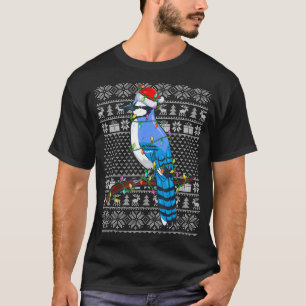 Ugly Sweater Style Xmas Lights Santa Blue Jay Bird