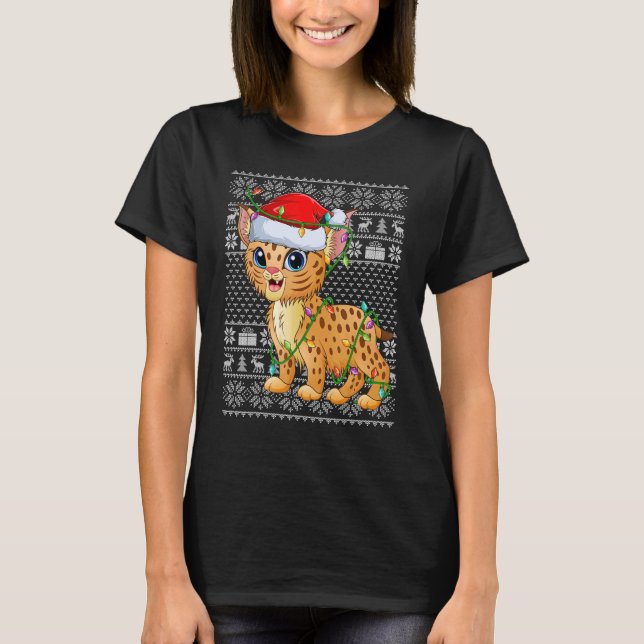 Ugly Sweater Style Xmas Lights Santa Bobcat Christ (Front)