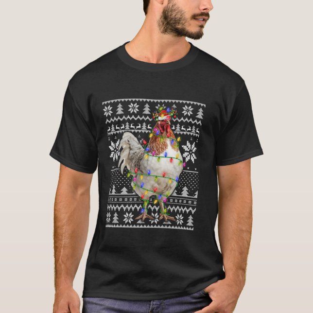 Ugly Sweater Style Xmas Lights Santa Chicken Chris (Front)