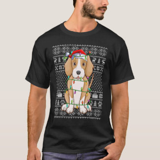 Ugly Sweater Style Xmas Lights Santa Foxhound Dog 