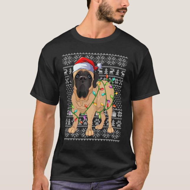 Ugly Sweater Style Xmas Lights Santa Mastiff Dog C (Front)