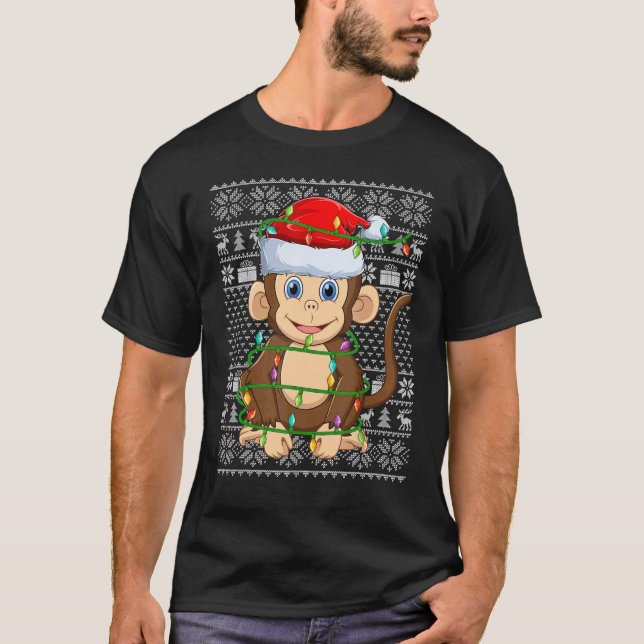 Ugly Sweater Style Xmas Lights Santa Monkey Christ (Front)