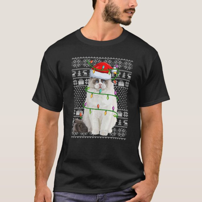 Ugly Sweater Style Xmas Lights Santa Ragdoll Chris (Front)