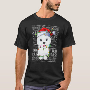 Ugly Sweater Style Xmas Lights Santa Samoyed Dog C
