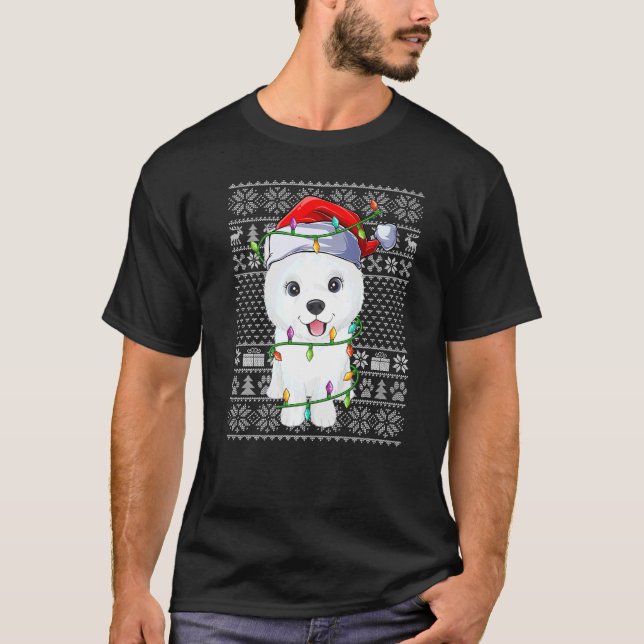 Ugly Sweater Style Xmas Lights Santa Samoyed Dog C (Front)