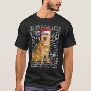 Ugly Sweater Style Xmas Lights Santa Shiba Inu Dog