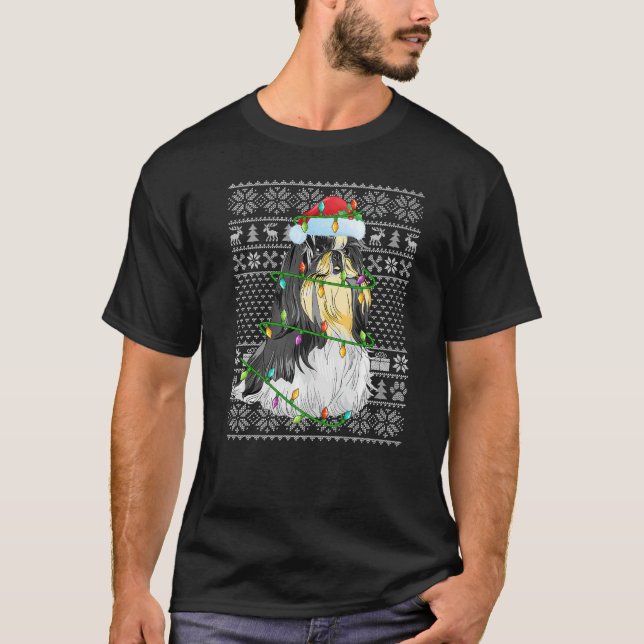 Ugly Sweater Style Xmas Lights Santa Shih Tzu Dog  (Front)