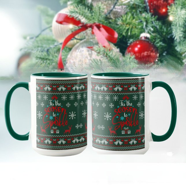 Ugly Sweater Tis The Season to Sparkle Green Coffe Mug (Tis the season to sparkle Christmas mug - GiftsHub collection)