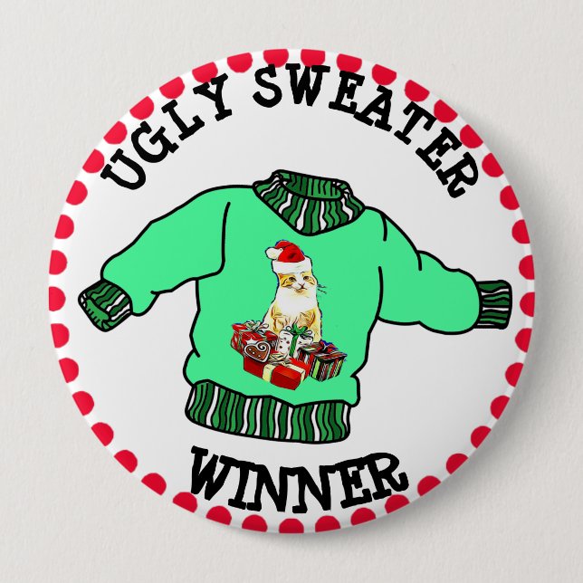 Ugly Sweater Winner Christmas Contest 4 Inch Round Button (Front)