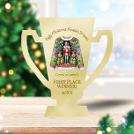 Ugly Sweater Winner Gold 1st Place Trophy Standing Photo Sculpture<br><div class="desc">A perfect gift for the 1st place winner for your Ugly Christmas Sweater Contest and party,  a gold trophy.  Smooth gold metallic background with a colourful Nutcracker sweater in centre,  "Ugly Christmas Sweater Winner" curved text above and "First Place Winner!" below with a Year template at very bottom.</div>