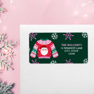 Ugly Sweater with Santa and Snowflakes Label