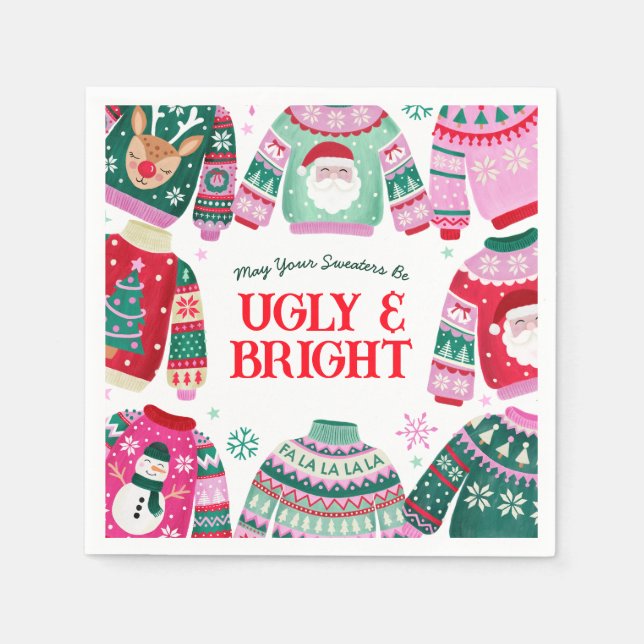 Ugly Sweater with Santa, Reindeer Christmas  Napkin (Front)