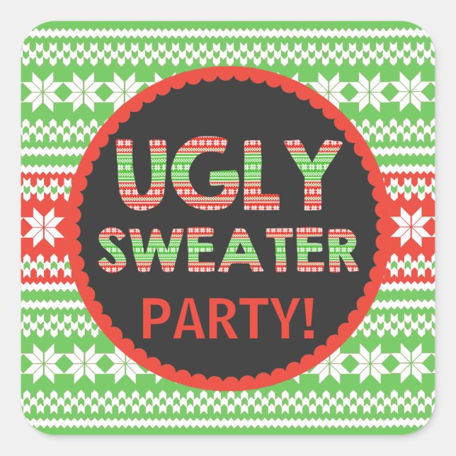 Ugly Sweater Word Art Christmas Party Sticker (Front)