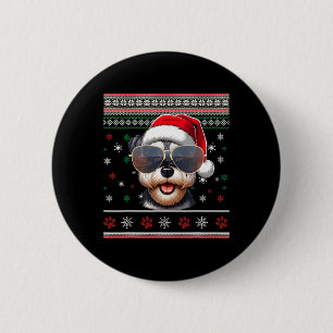 Ugly Sweater X-mas Santa Miniature Schnauzer Dog C 2 Inch Round Button