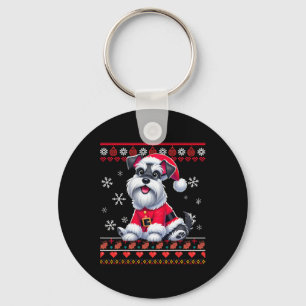 Ugly Sweater X-mas Santa Miniature Schnauzer Dog C Keychain
