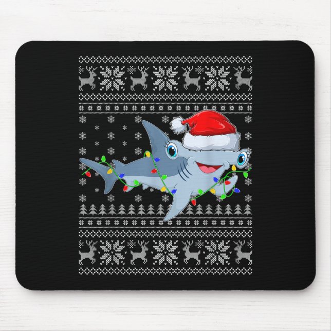 Ugly Sweater Xmas Lights Santa Hammerhead Shark Ch Mouse Pad (Front)