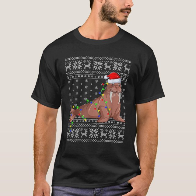 Ugly Sweater Xmas Lights Santa Hat Walrus Christma (Front)