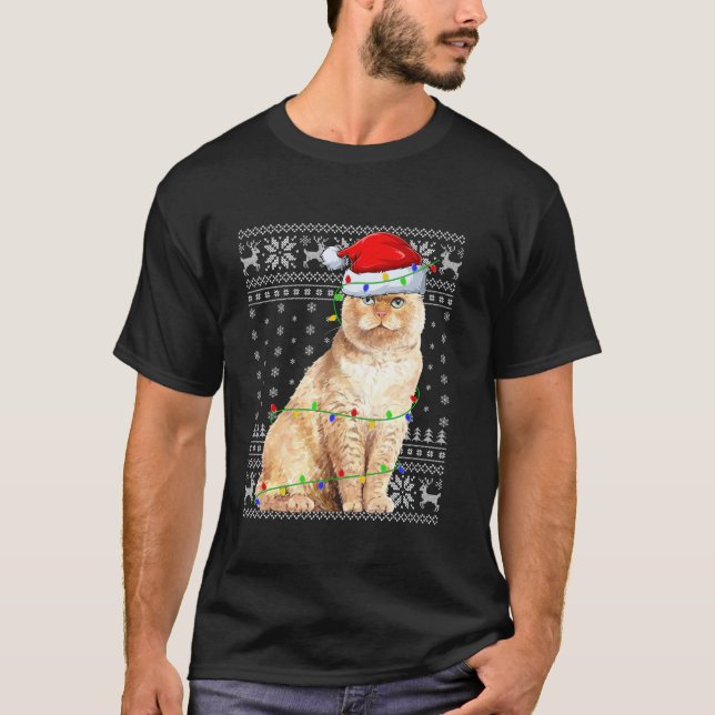Ugly Sweater Xmas Lights Santa Scottish Fold Cat C (Front)