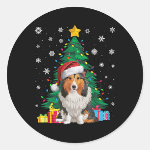 Ugly Sweater Xmas Tree Light Shetland Sheepdog Dog Classic Round Sticker
