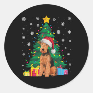 Ugly Sweater Xmas Tree Lights Airedale Terrier Dog Classic Round Sticker
