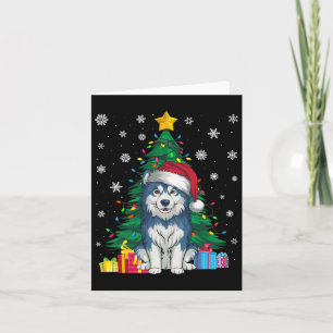 Ugly Sweater Xmas Tree Lights Alaskan Malamute Dog Card