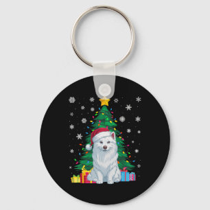 Ugly Sweater Xmas Tree Lights American Eskimo Dog Keychain