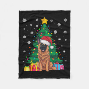 Ugly Sweater Xmas Tree Lights Belgian Malinois Dog Fleece Blanket
