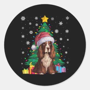 Ugly Sweater Xmas Tree Lights Boykin Spaniel Dog S Classic Round Sticker