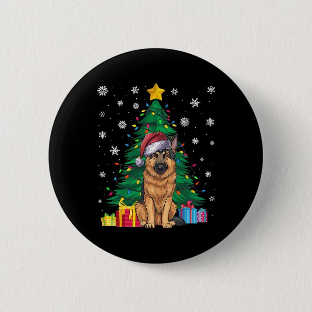 Ugly Sweater Xmas Tree Lights German Shepherd Dog  2 Inch Round Button (Front)