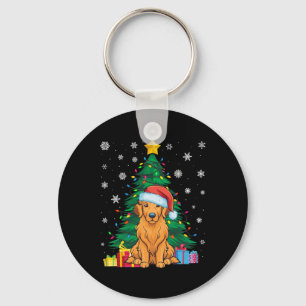 Ugly Sweater Xmas Tree Lights Golden Retriever Dog Keychain